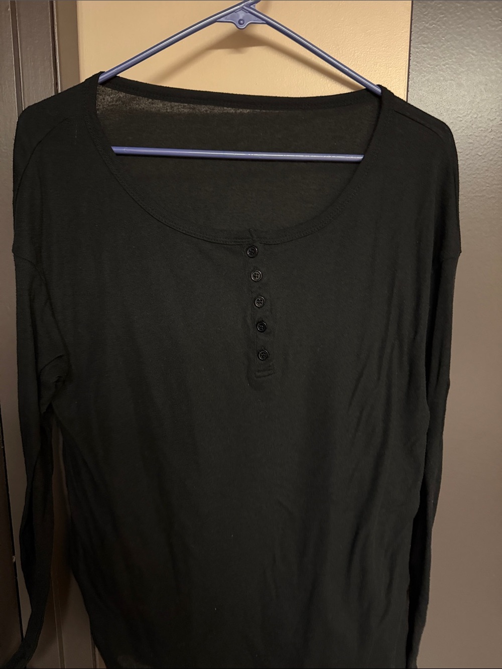 Black Long-Sleeve Henley Top